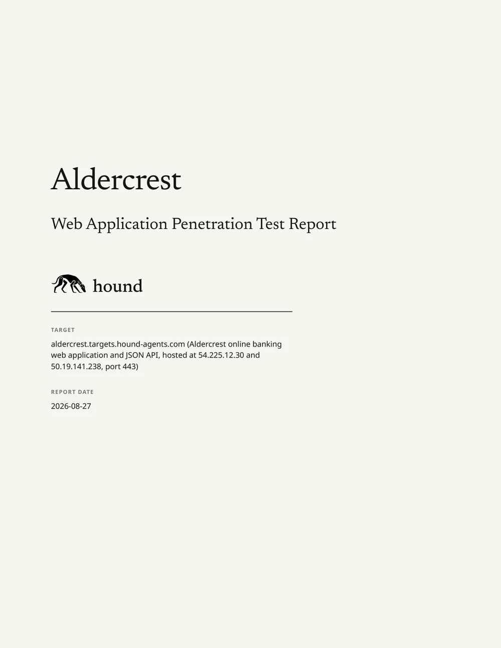 Cover of the Aldercrest Web Application Penetration Test Report