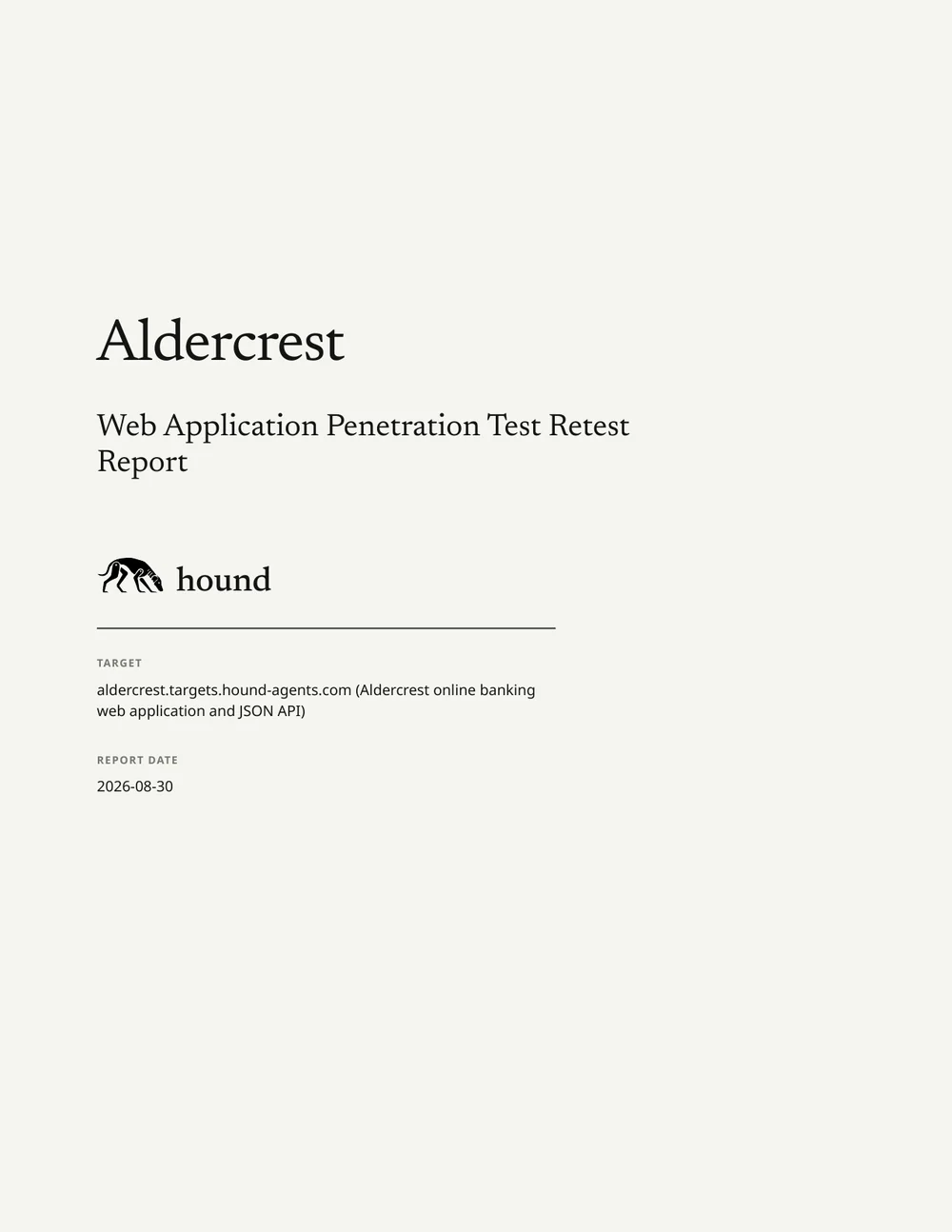 Cover of the Aldercrest Web Application Penetration Test Retest Report