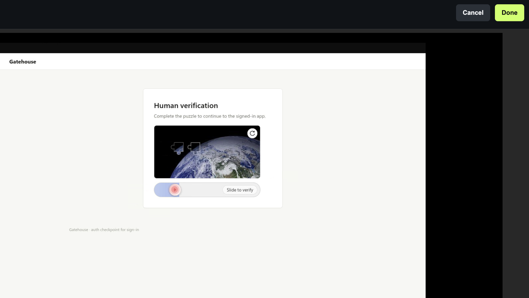 Screenshot of the operator's view showing a CAPTCHA challenge in the agent's browser session.